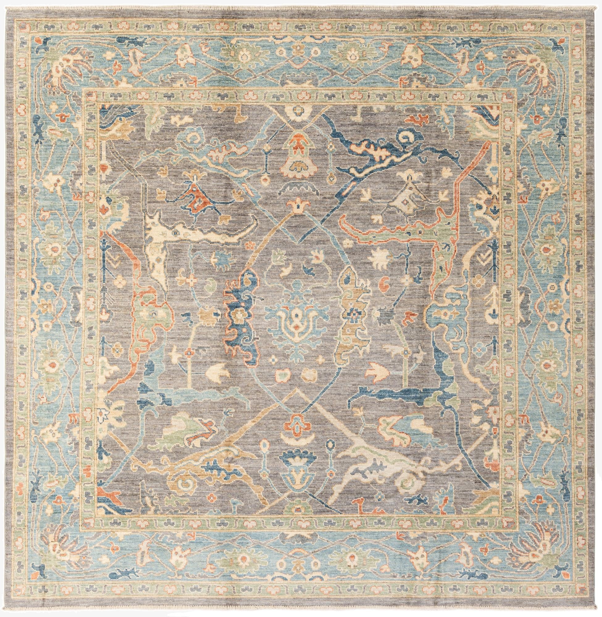  8' 2 x 8' 3  Hand Knotted Oushak Wool Square Rug