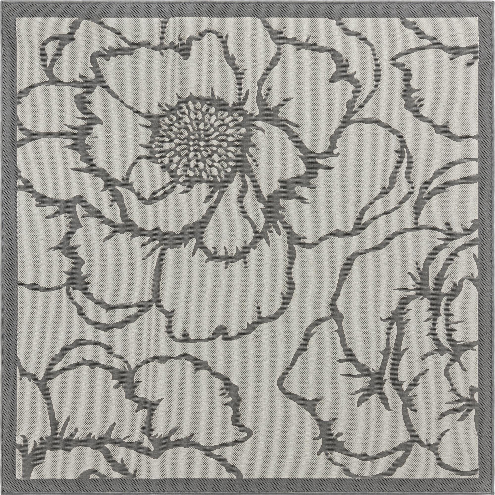  6' x 6'  Washable Botanical Indoor / Outdoor Square Rug