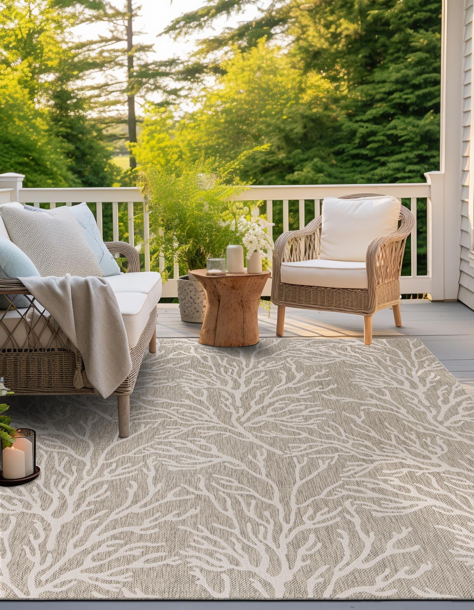 Gray 10' x 10' Coastal Indoor / Outdoor Square Rug | Rugs.com