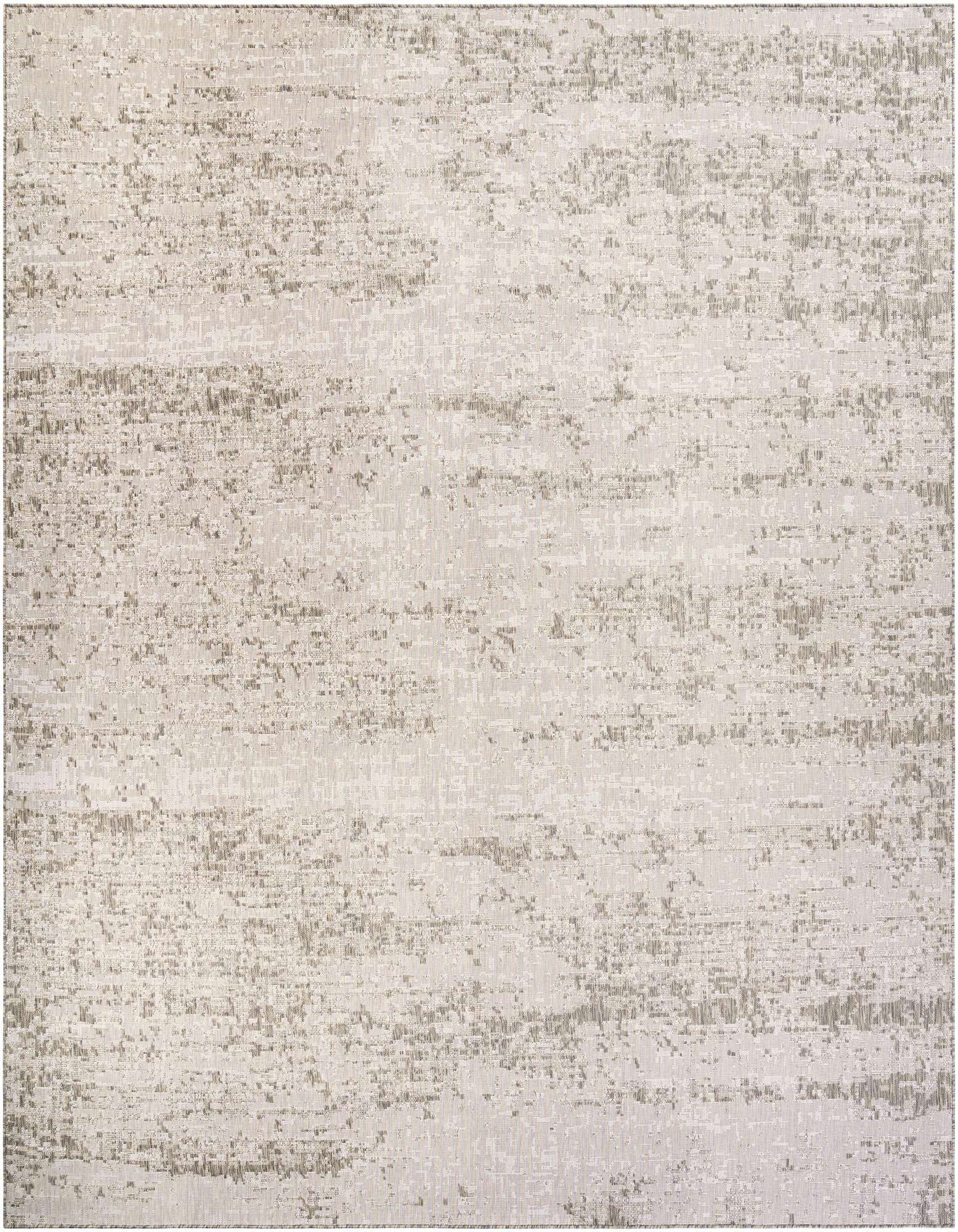 A 13' 0 x 13' 0 square gray indoor/outdoor rug with a subtle abstract, vintage-inspired pattern.