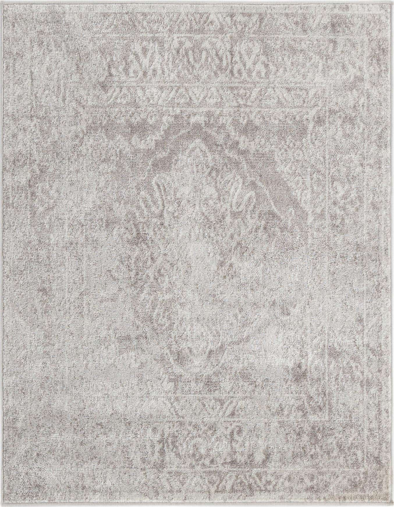 A 4'x4' square gray traditional rug with a subtle vintage medallion pattern, ideal for indoor spaces.