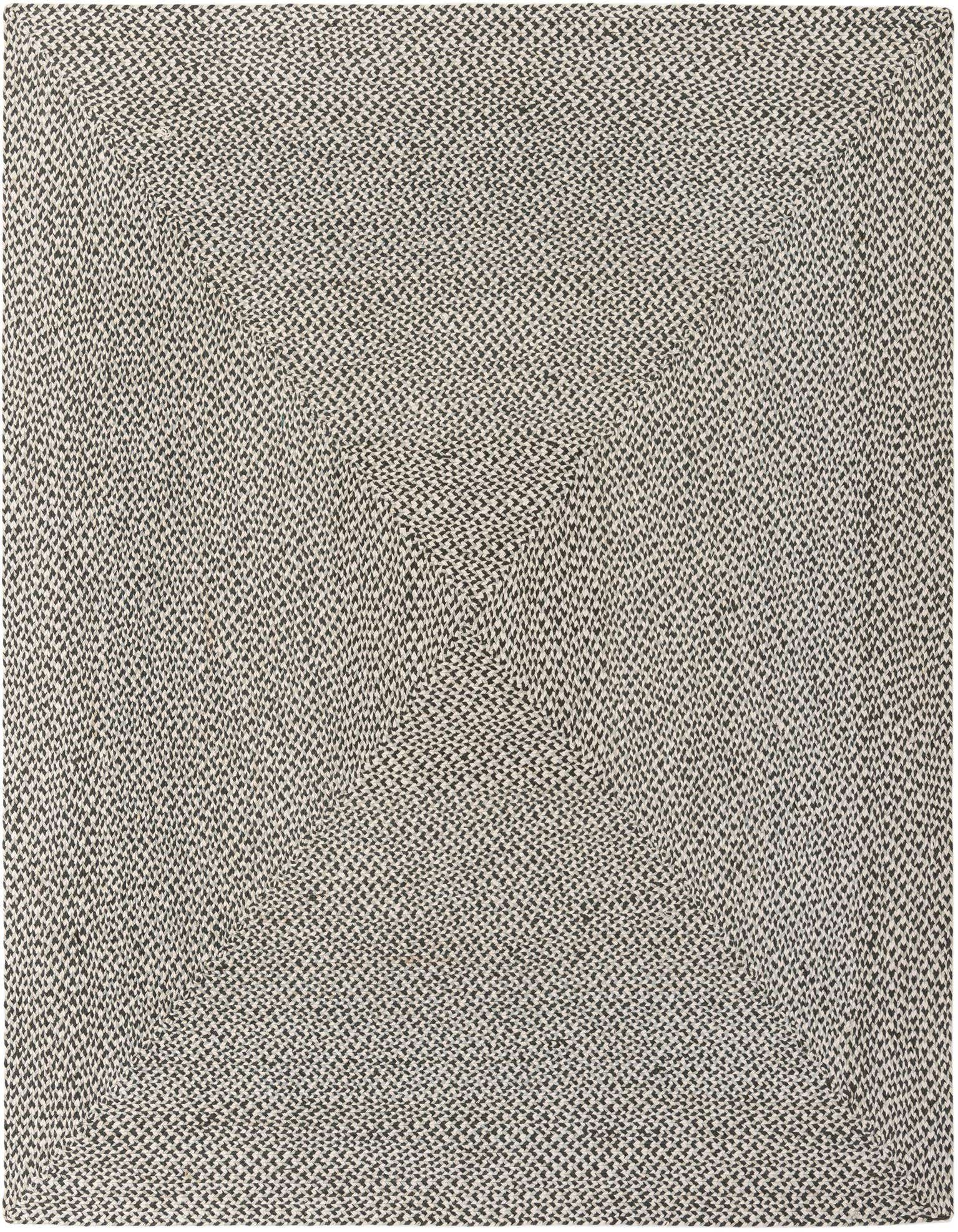 A 7' 10 x 7' 10 square gray modern braided jute rug with a textured, speckled appearance.