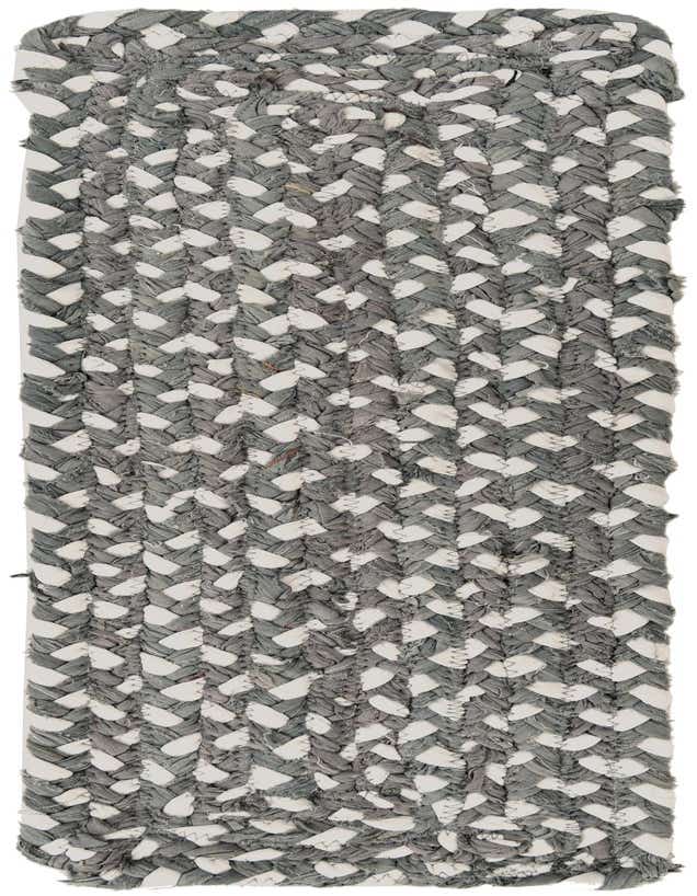 A 0' 9 x 2' 6 Braided Chindi stair rug in gray and white, featuring a textured, modern, natural style.