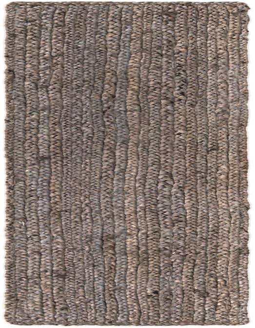A 1' 2 x 5' 1 gray braided jute runner rug with a textured, flatweave construction, suitable for a table or hallway.