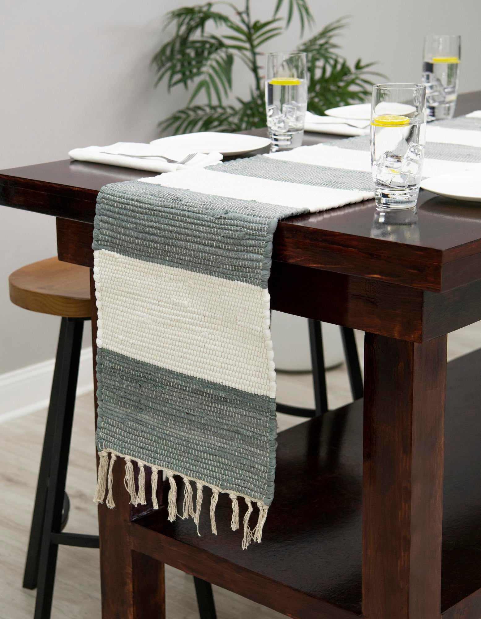 Gray 1' 2 x 5' 1 Hand Woven Chindi Rag Table Runner Rug | Rugs.com