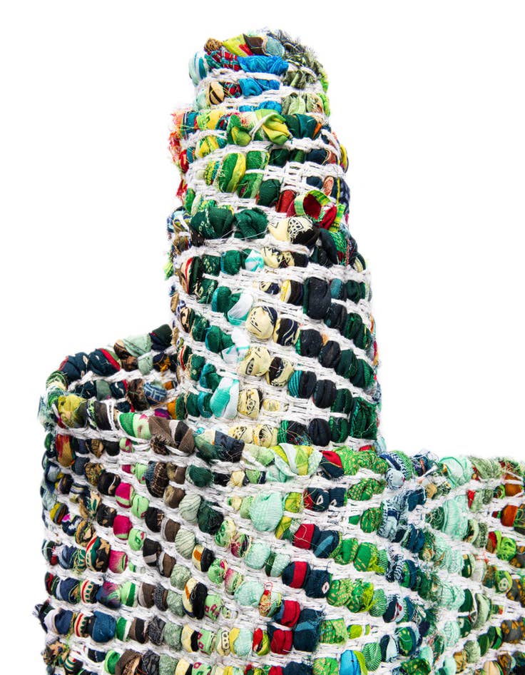 Detail image of  2' 2 x 3' 7  Hand Woven Chindi Chevron Hearth Rug