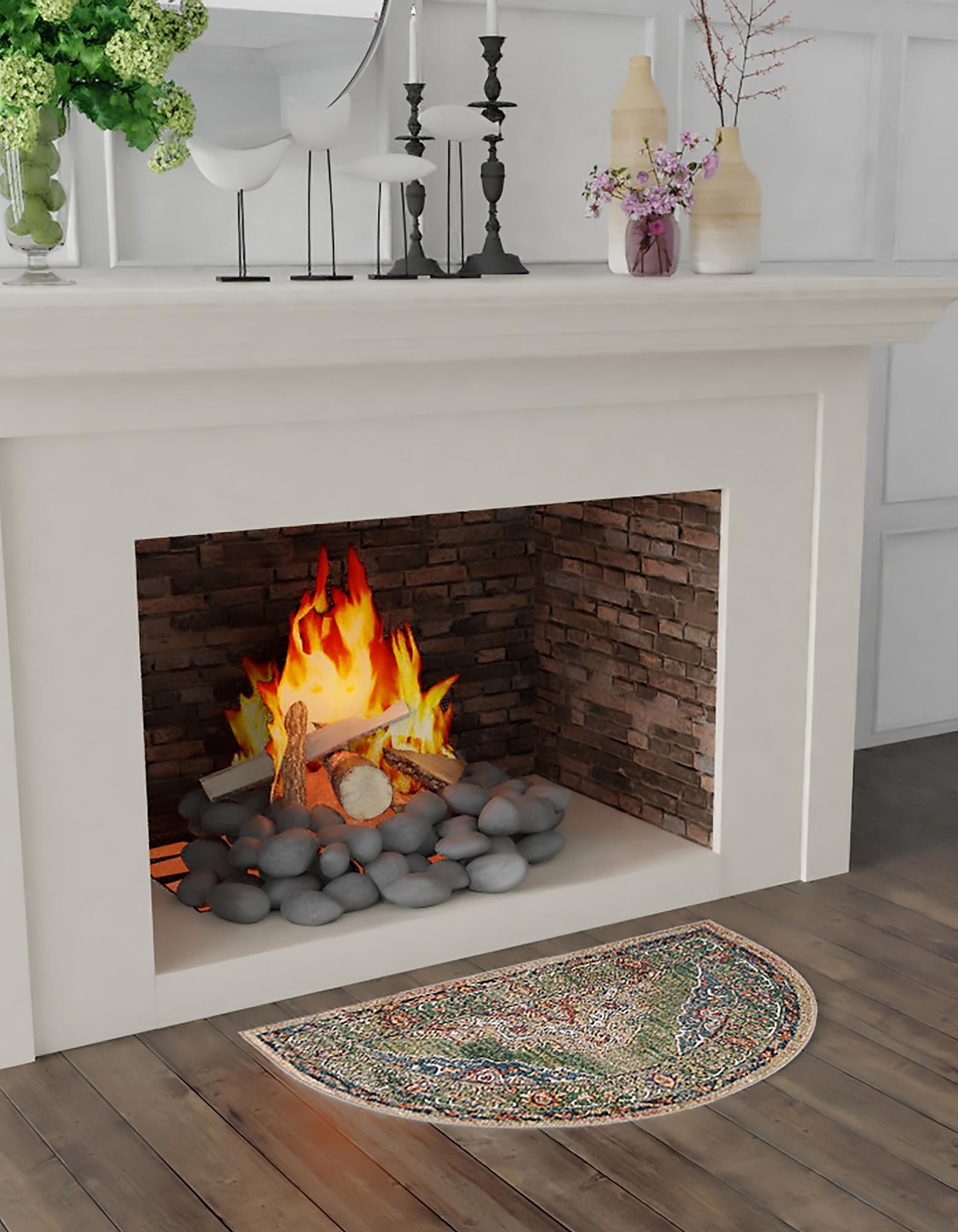 Green 2' 2 x 3' 7 Isabella Hearth Rug | Rugs.com