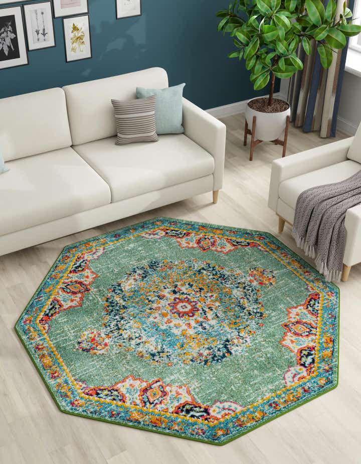 Green 6' x 6' Madeline Octagon Rug | Rugs.com