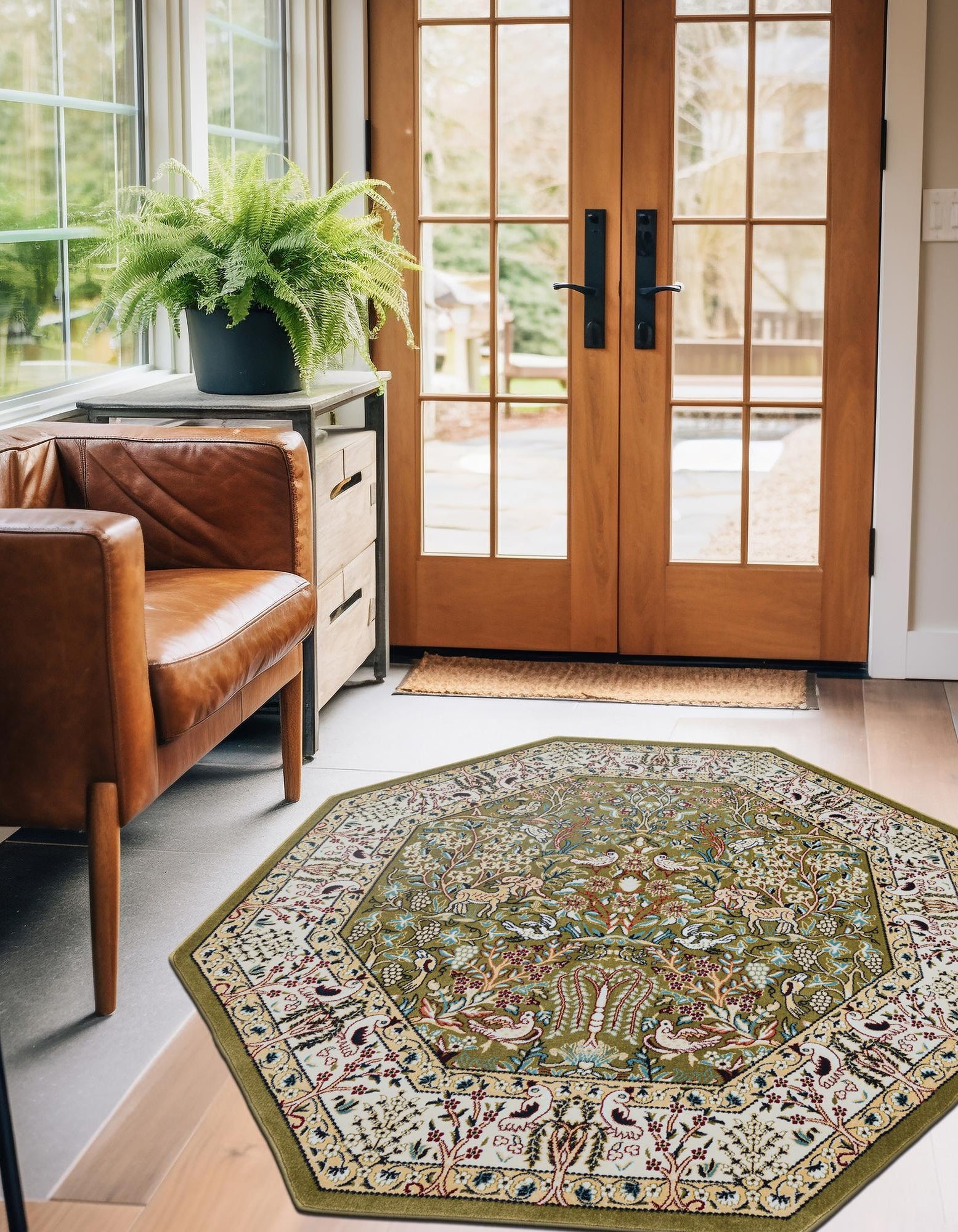 Green 6' x 6' Nain Design Octagon Rug | Rugs.com