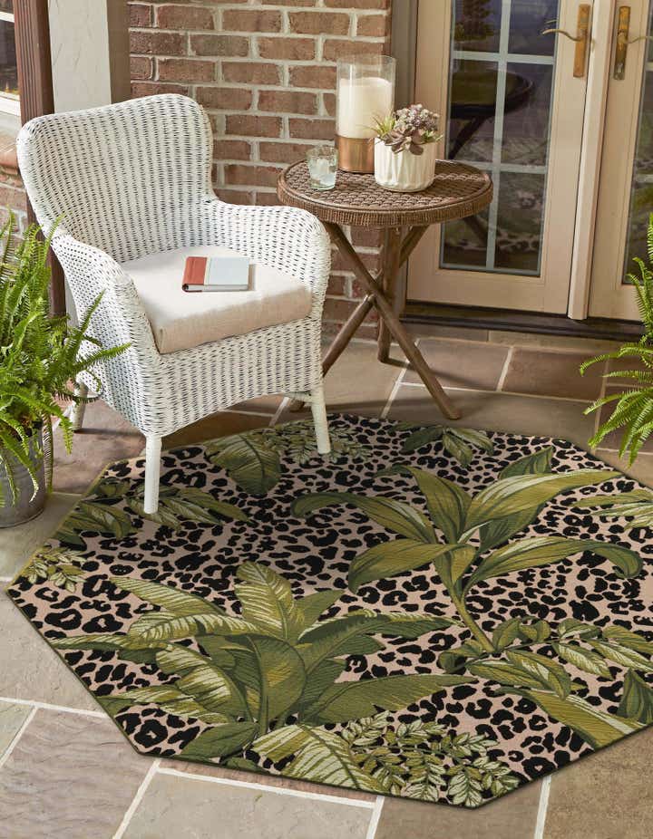 Green 7' 10 x 7' 10 Botanical Indoor / Outdoor Octagon Rug | Rugs.com