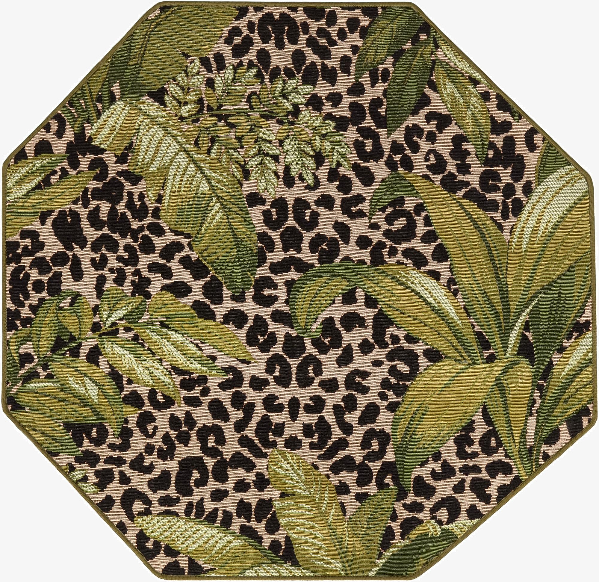  4' x 4'  Washable Botanical Indoor / Outdoor Octagon Rug