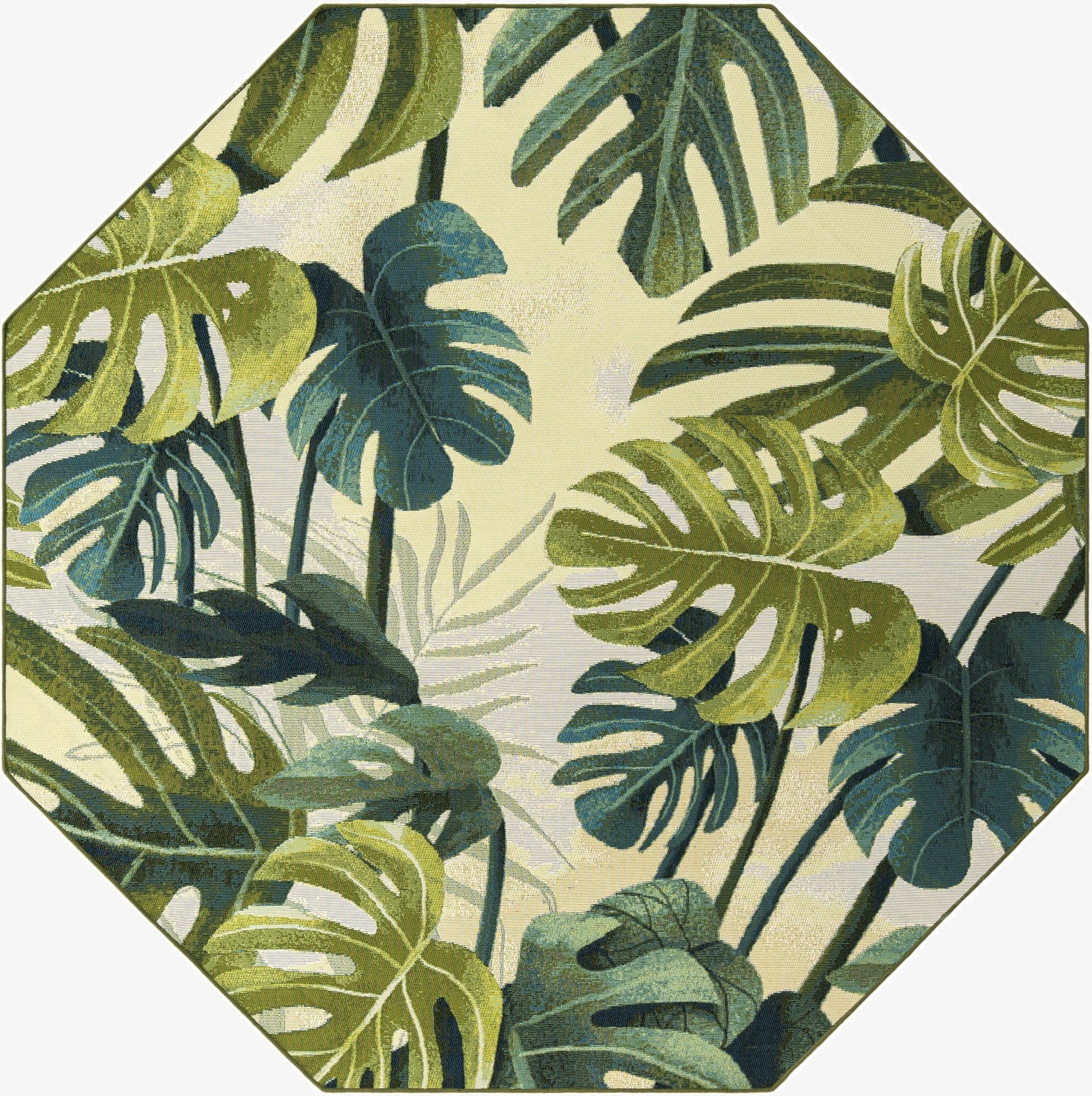  7' x 7'  Washable Botanical Indoor / Outdoor Octagon Rug