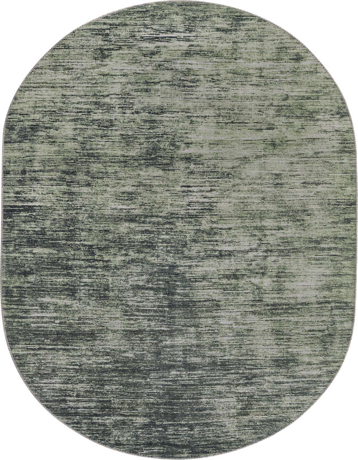 A 5' x 8' oval green modern area rug with a textured stripe pattern, suitable for indoor spaces.