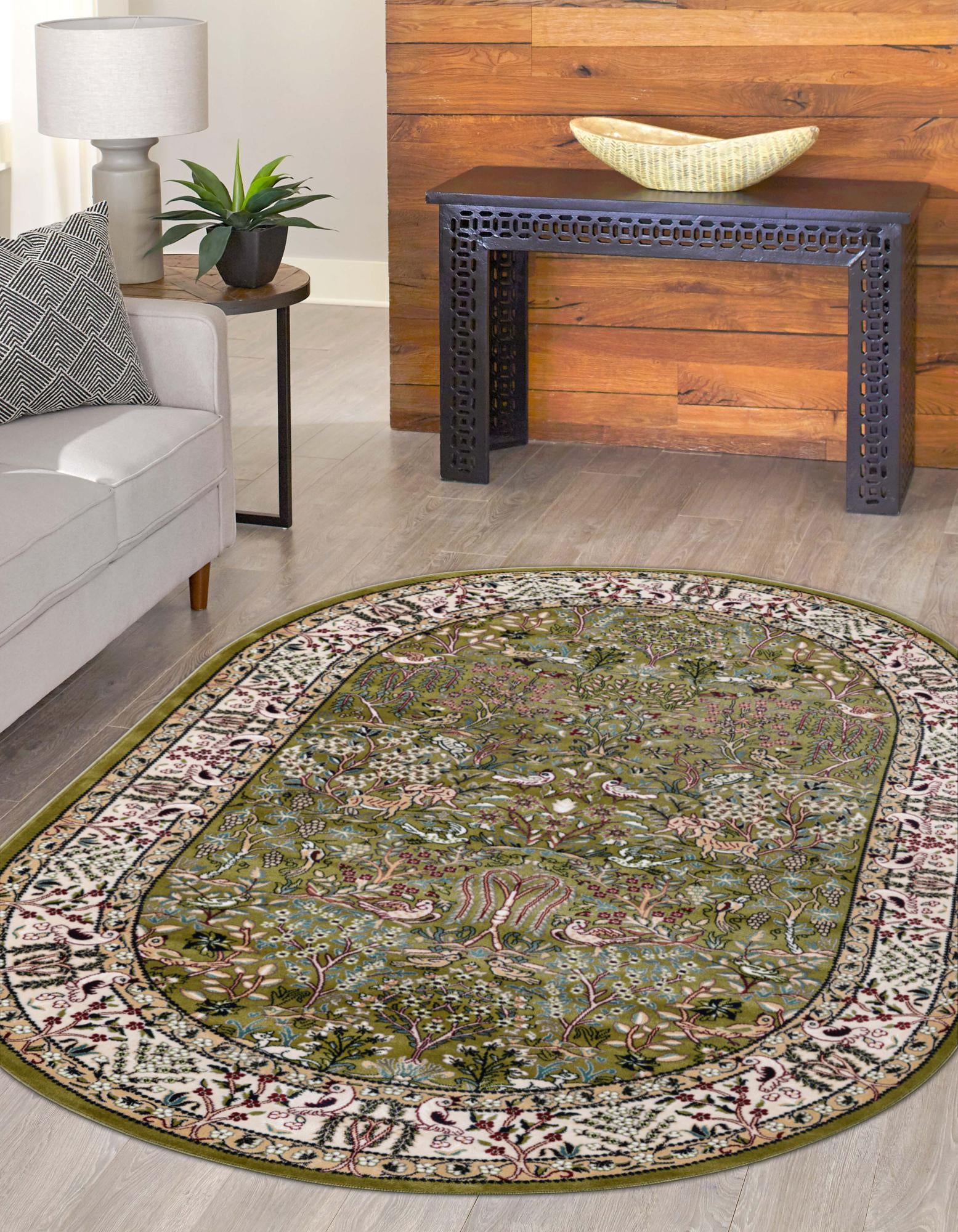 Green 4' x 6' Nain Design Oval Rug | Rugs.com