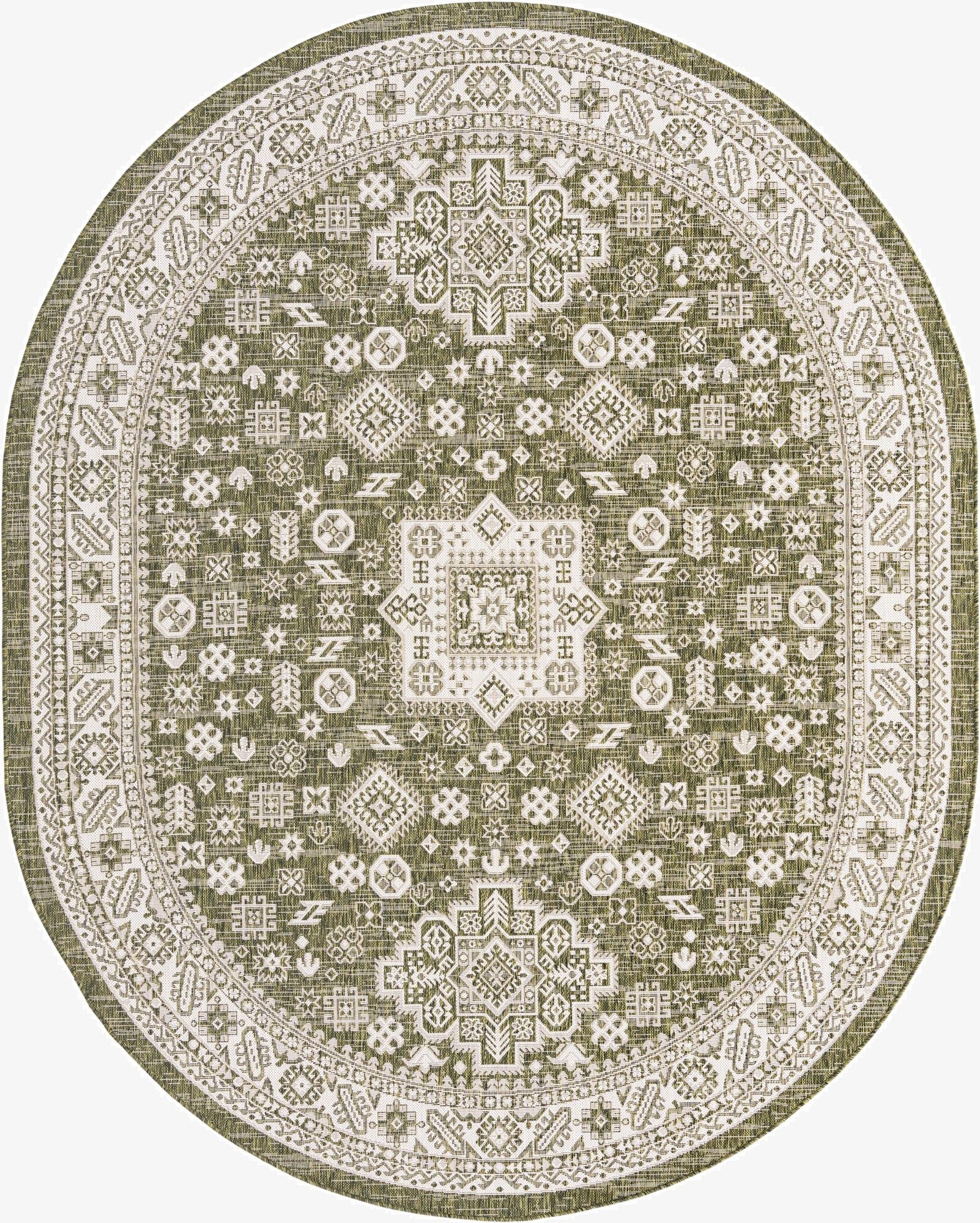  7' 10 x 10'  Washable Aztec Indoor / Outdoor Oval Rug