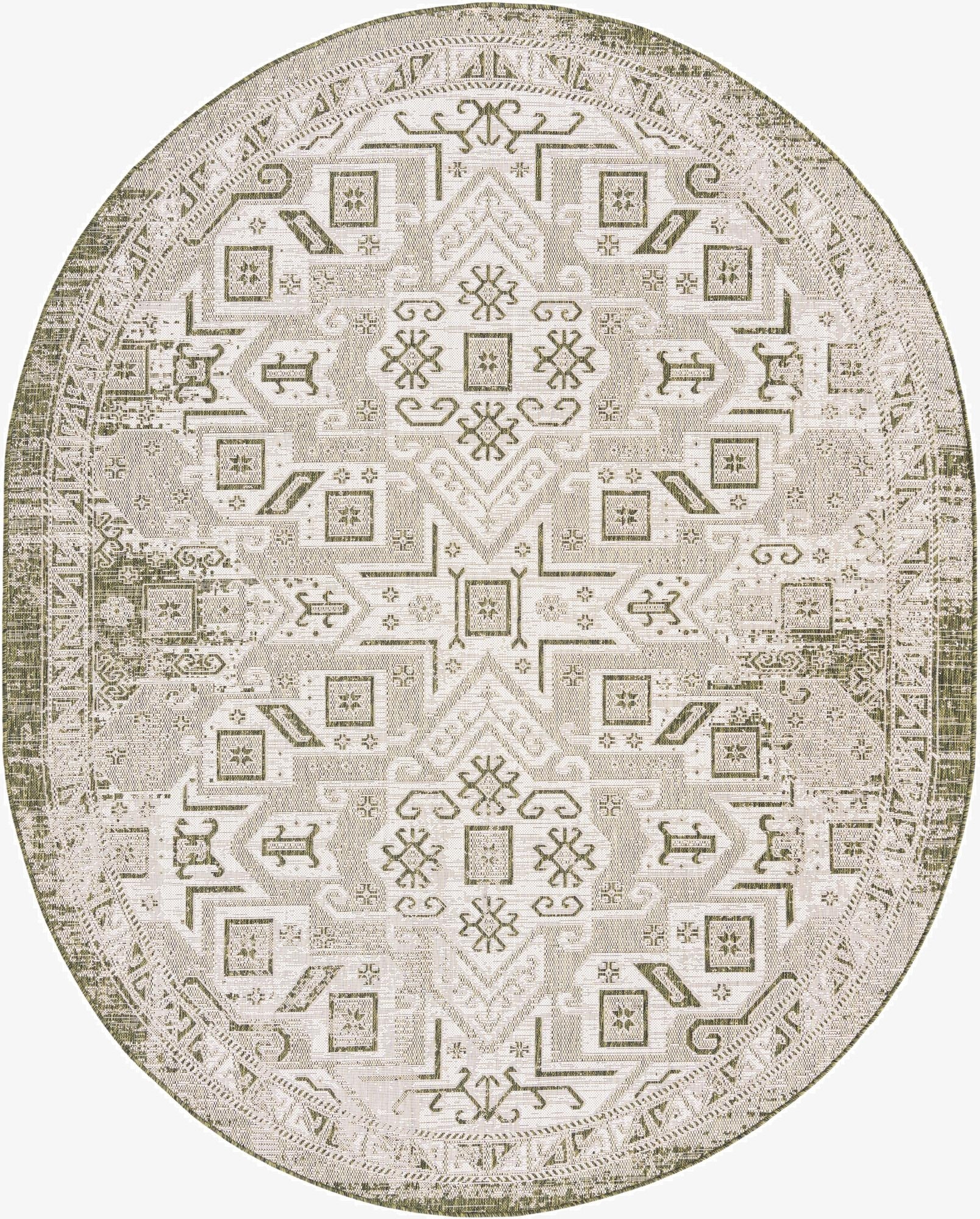  7' 10 x 10'  Washable Aztec Indoor / Outdoor Oval Rug