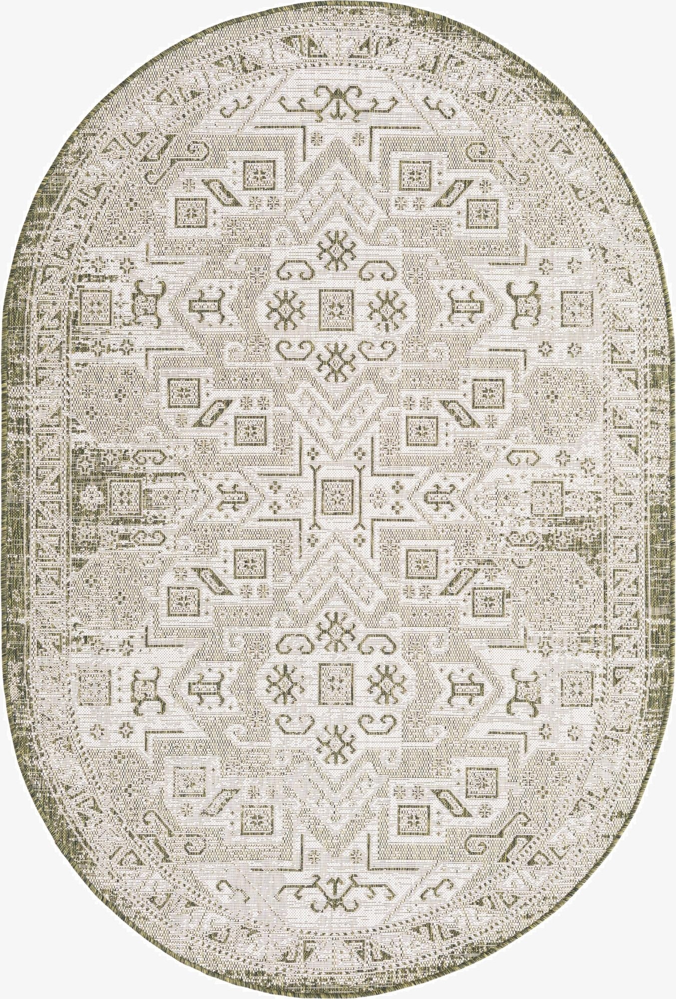  5' 3 x 8'  Washable Aztec Indoor / Outdoor Oval Rug