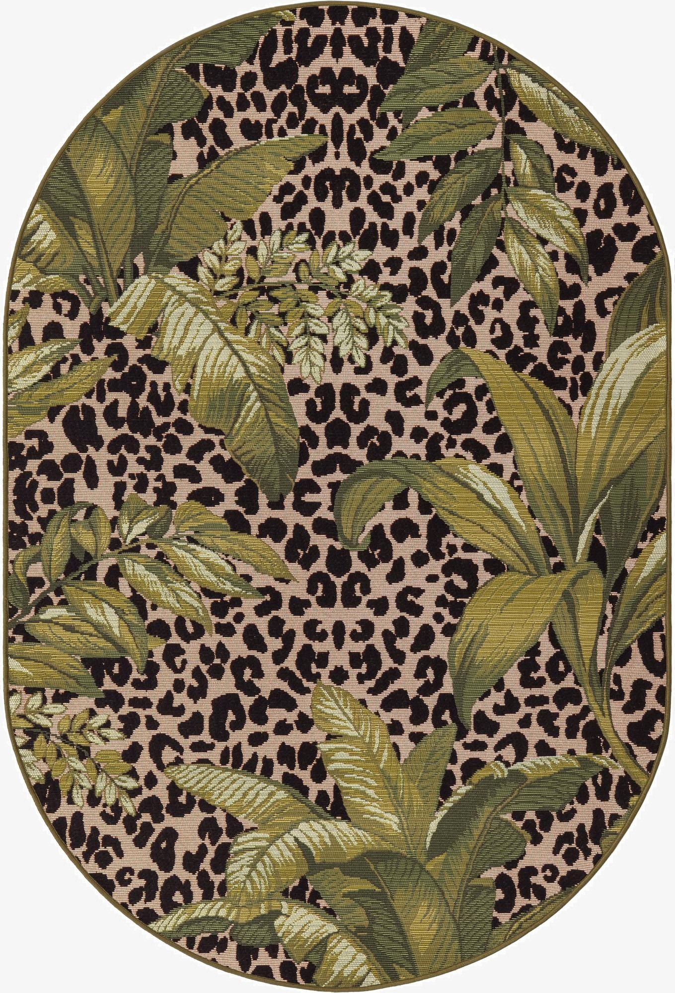  4' x 6'  Washable Botanical Indoor / Outdoor Oval Rug