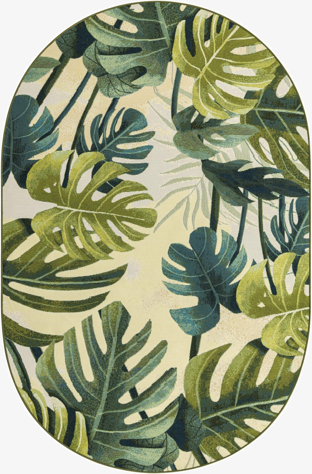  5' 3 x 8'  Washable Botanical Indoor / Outdoor Oval Rug