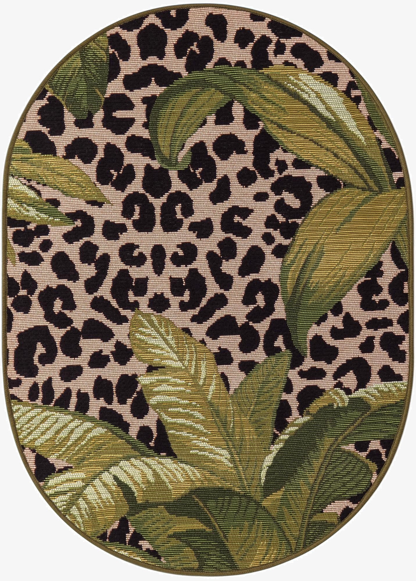  2' 2 x 3'  Washable Botanical Indoor / Outdoor Oval Rug