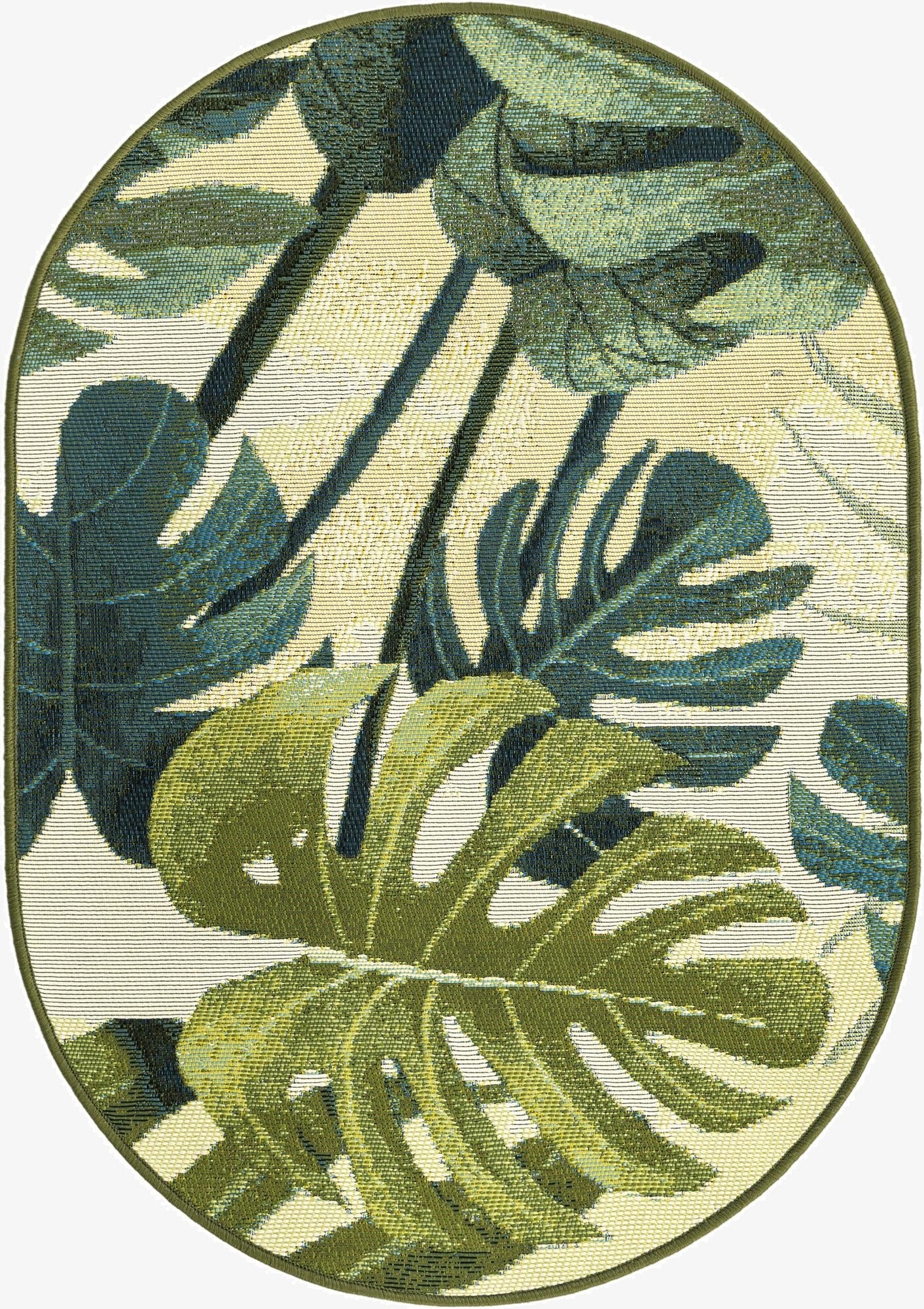  2' 2 x 3'  Washable Botanical Indoor / Outdoor Oval Rug