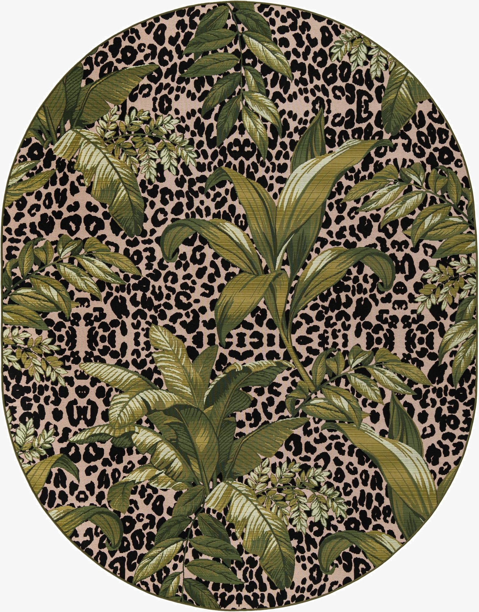  7' 10 x 10'  Washable Botanical Indoor / Outdoor Oval Rug