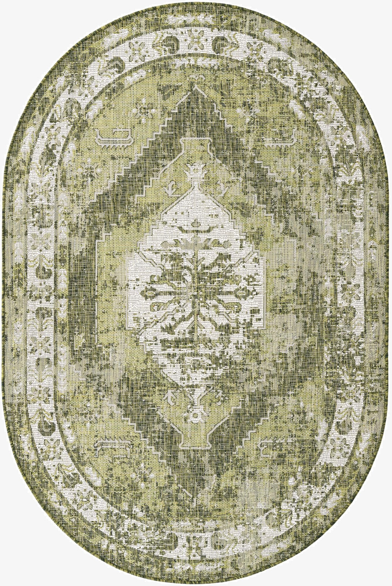  5' 3 x 8'  Washable Traditional Indoor / Outdoor Oval Rug