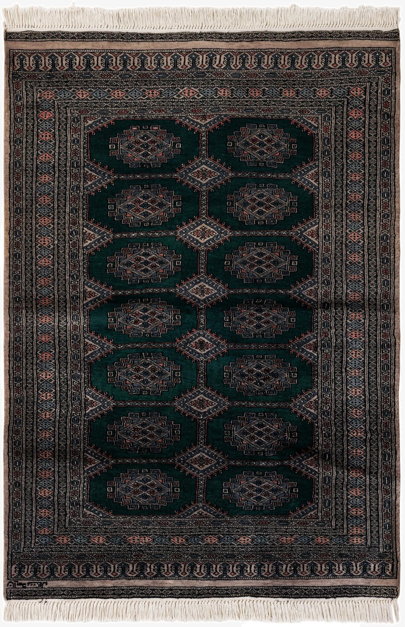  4' 1 x 5' 9  Hand Knotted Bokhara Oriental Wool Rug