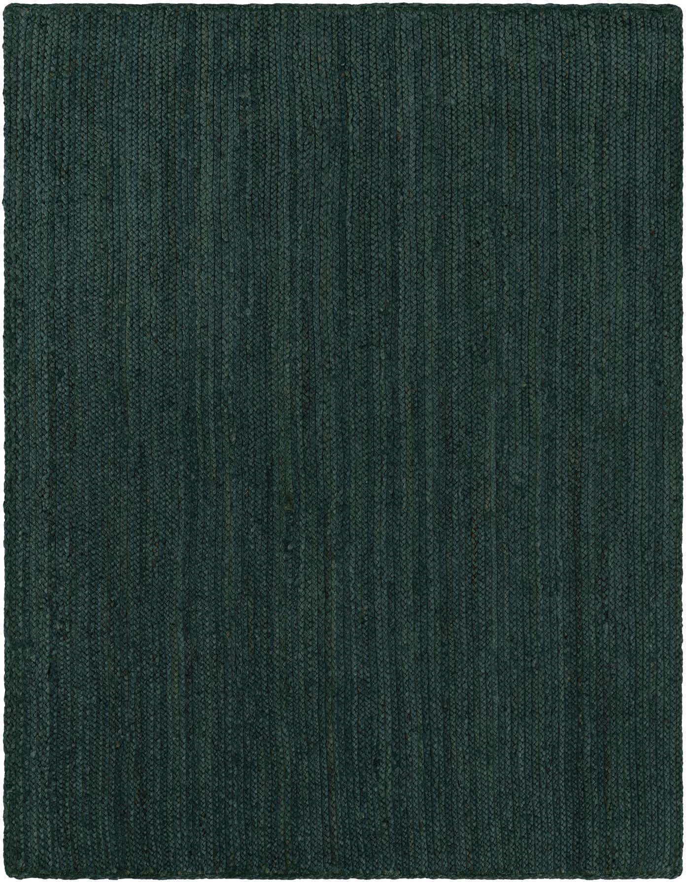 A 4x6 rectangular green jute area rug with a textured, solid flatweave pattern, ideal for a living room or office.