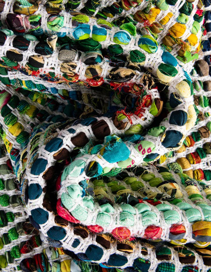 Detail image of  4' 1 x 6' 1  Hand Woven Chindi Chevron Rug