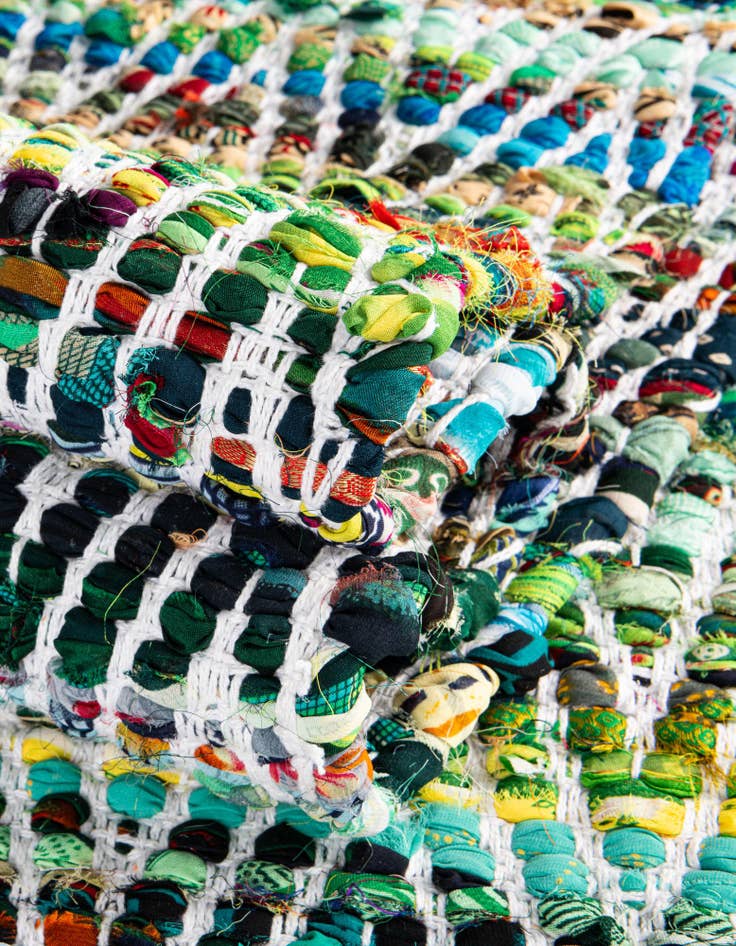 Detail image of  4' 1 x 6' 1  Hand Woven Chindi Chevron Rug