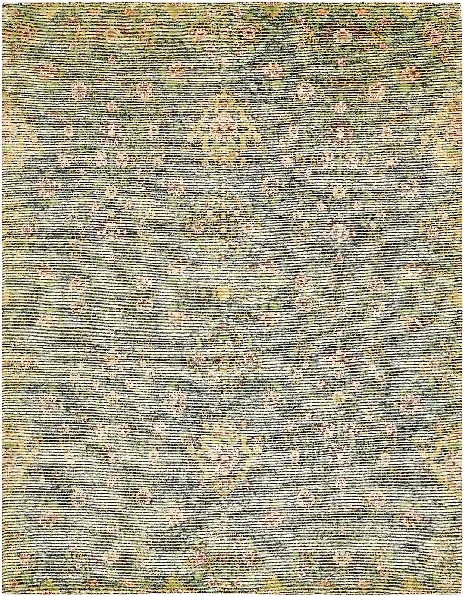 A 6x9 rectangular Rugs.com Darya rug featuring a green botanical and floral pattern, suitable for a living room.