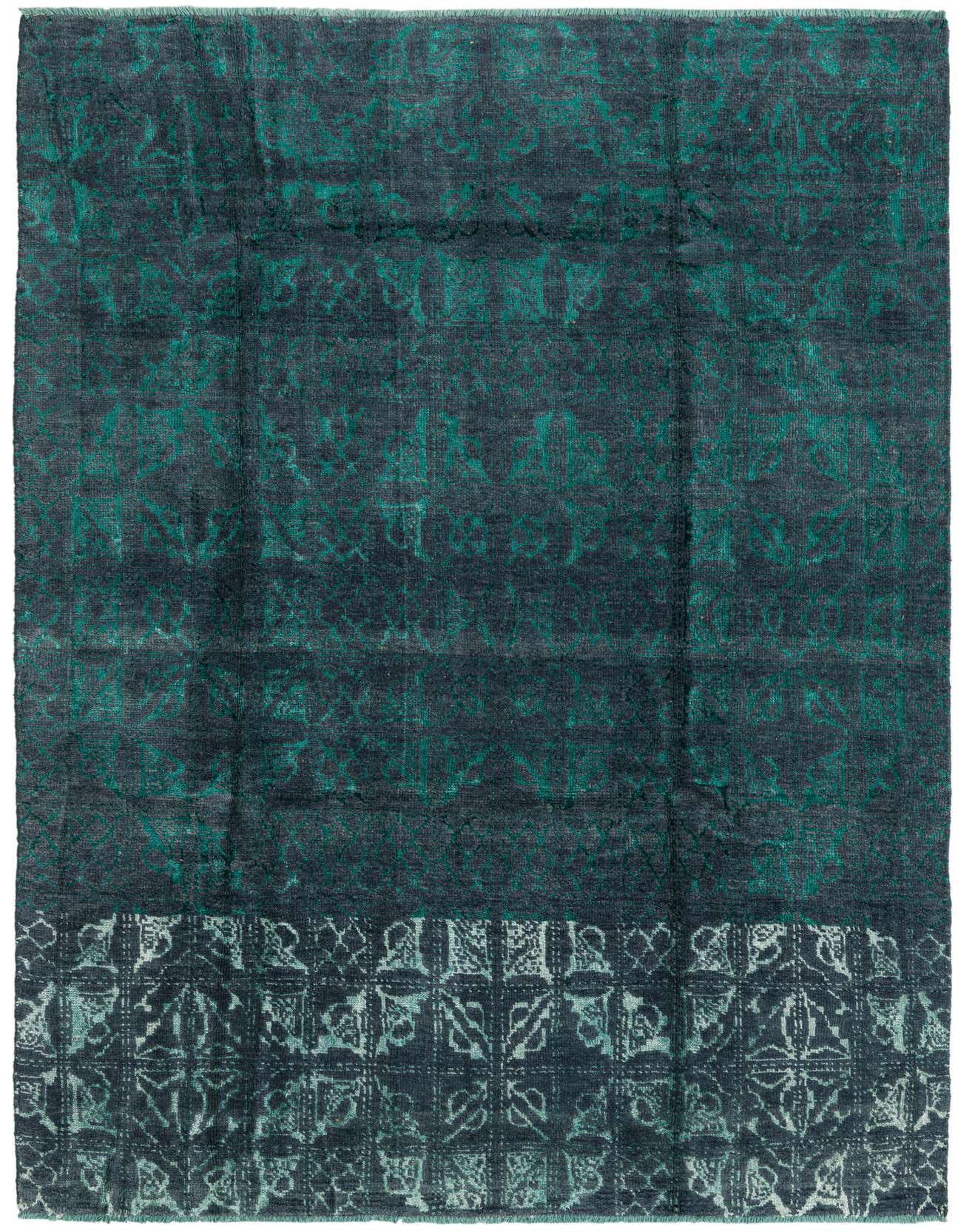 A 6x9 rectangular Darya rug in shades of green with a distressed modern abstract pattern, suitable for a living room.