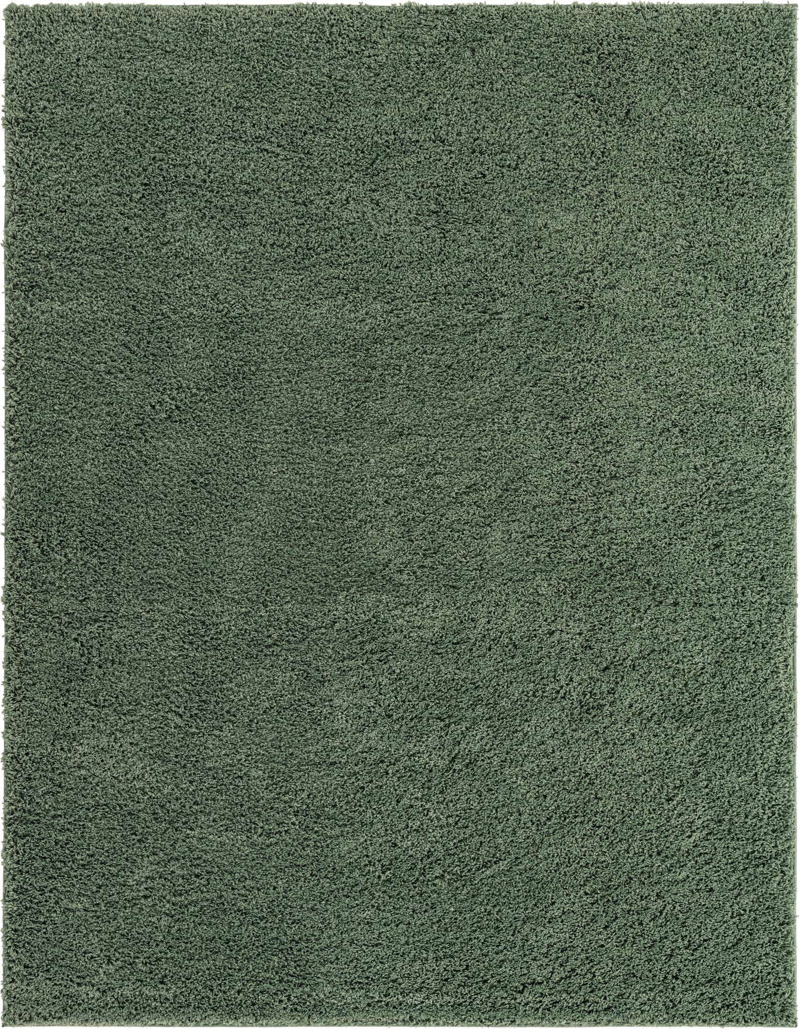 A soft, rectangular 8x11 green shag rug, perfect for adding cozy texture to a living room or bedroom.