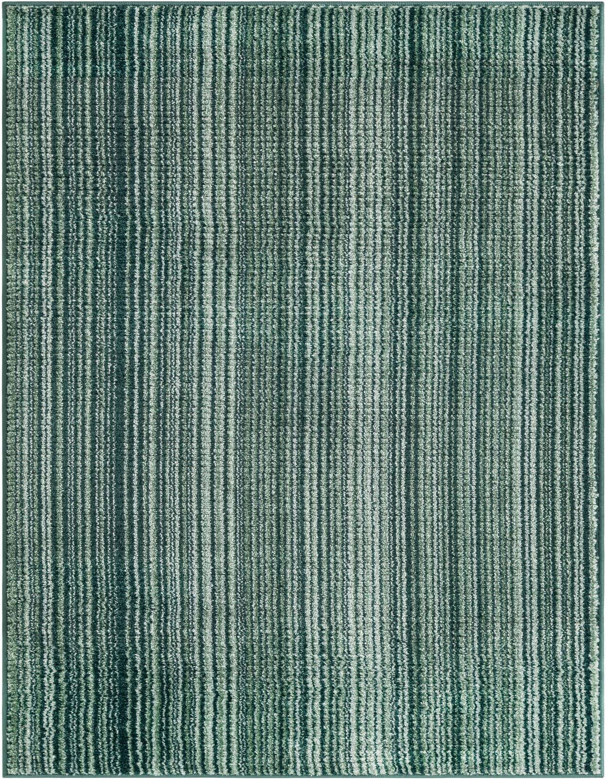 A 3x5 rectangular rug featuring vertical stripes in varying shades of green, with a textured medium pile.