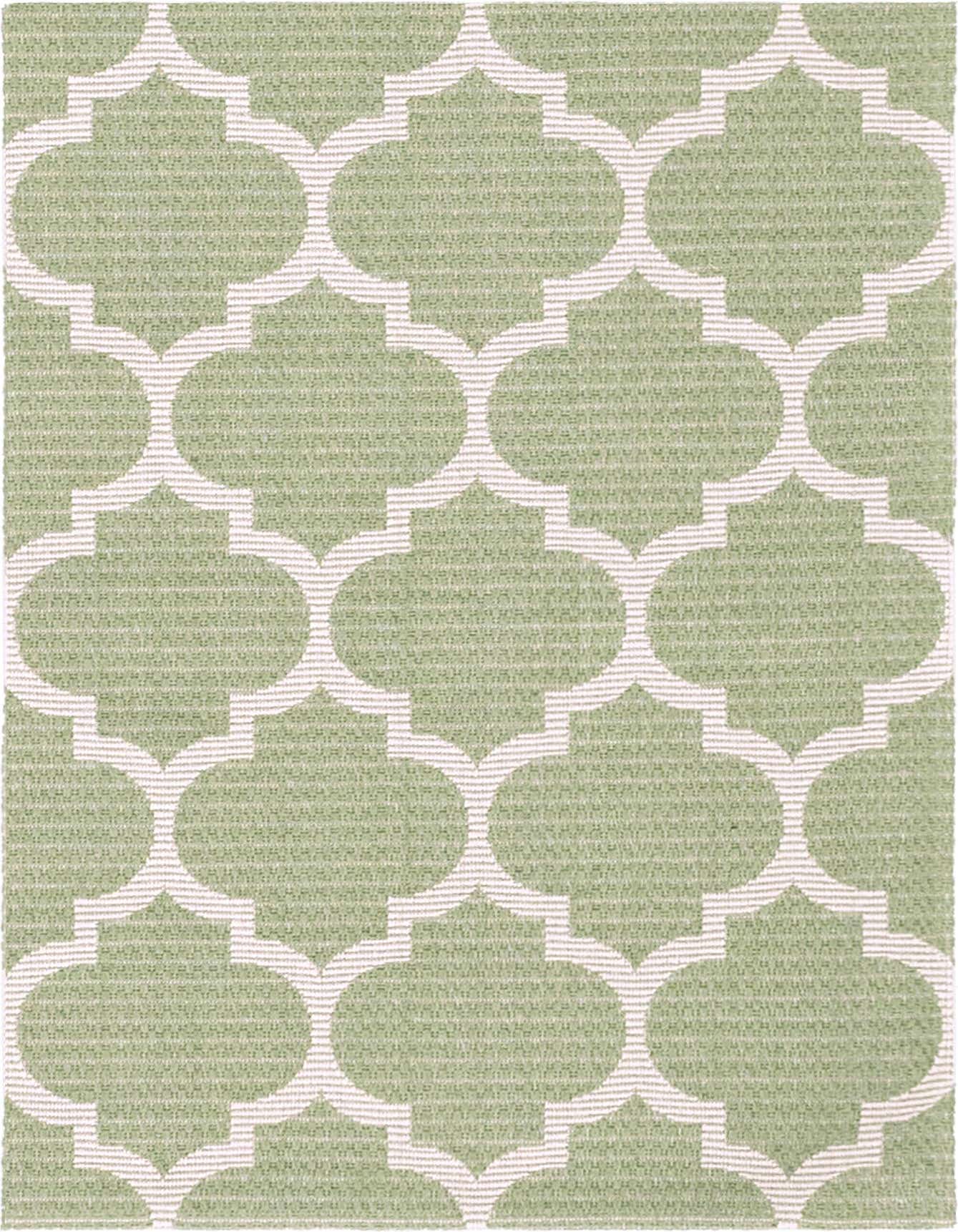 A 2x3 rectangular green and white trellis pattern rug, ideal for a kitchen, bathroom, or entryway.
