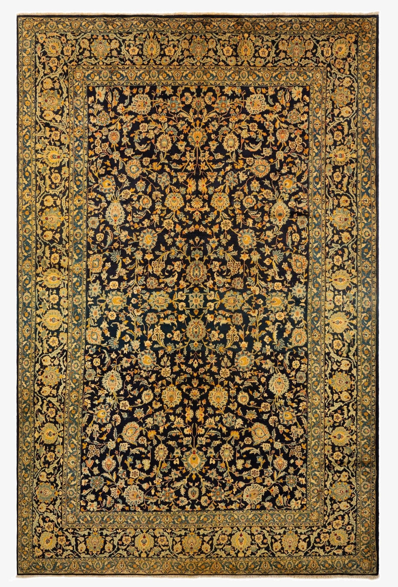  7' 9 x 11' 10  Hand Knotted Kashan Persian Wool Rug