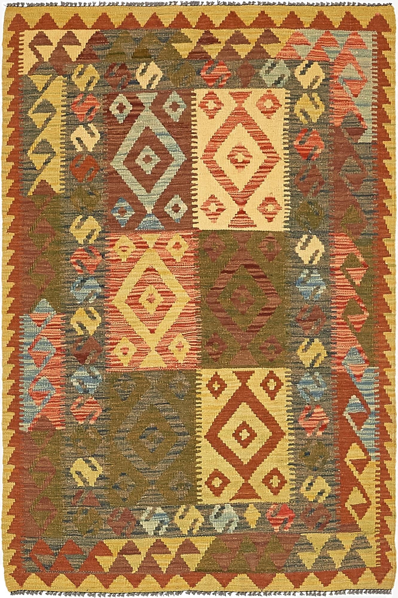  3' 7 x 5' 5  Hand Woven Kilim Maymana Wool Rug
