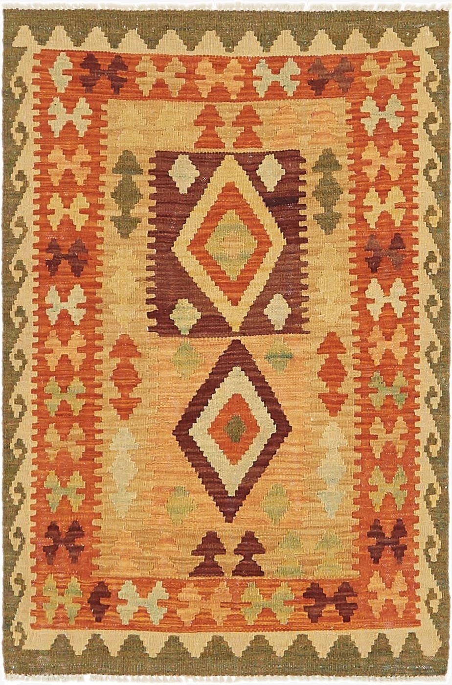  2' 6 x 4'  Hand Woven Kilim Maymana Wool Rug