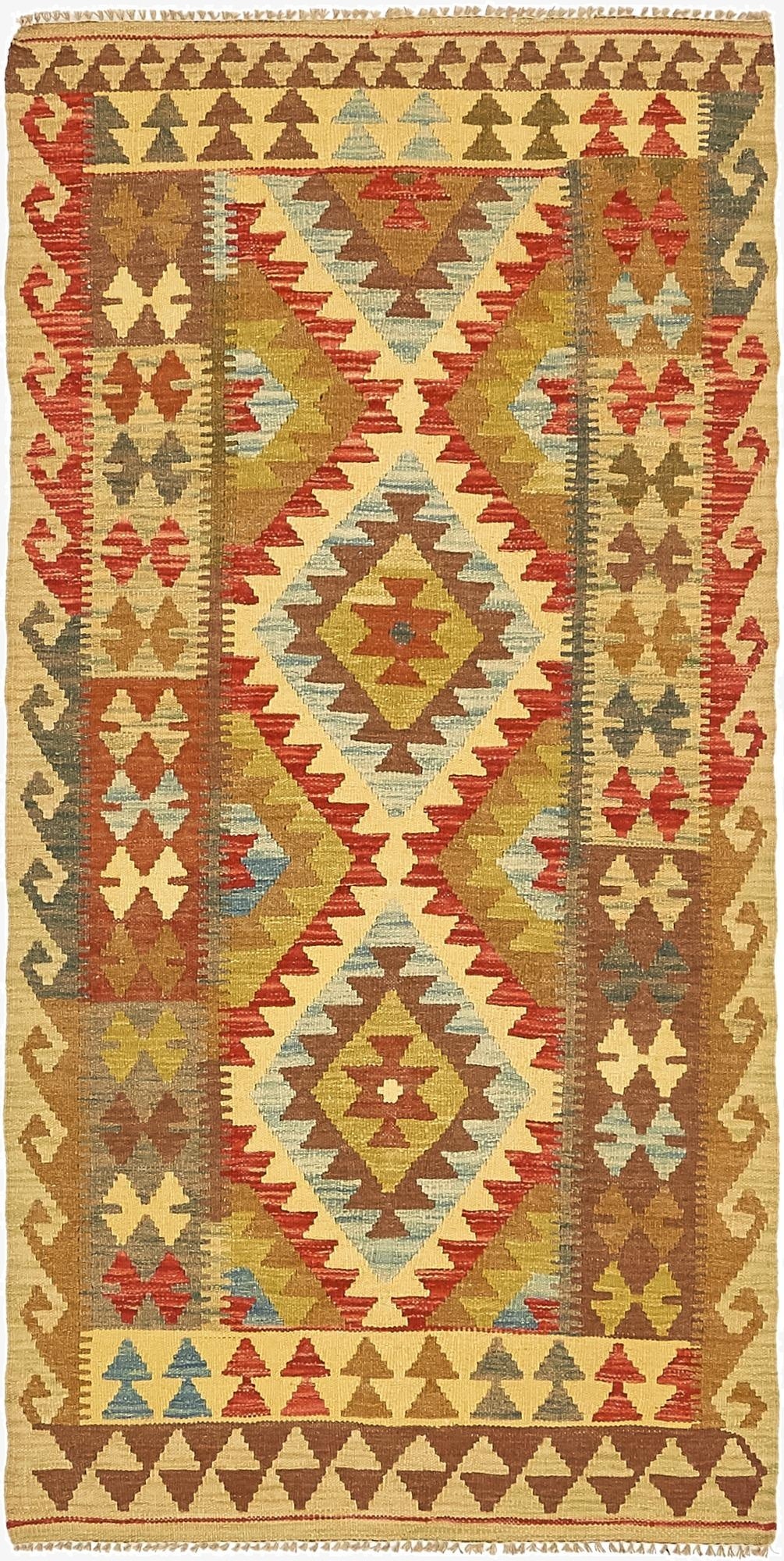  3' 2 x 6' 4  Hand Woven Kilim Maymana Wool Rug