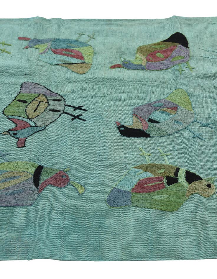 Detail image of  3' 2 x 4' 9  Hand Woven Kilim Suzani Wool Rug