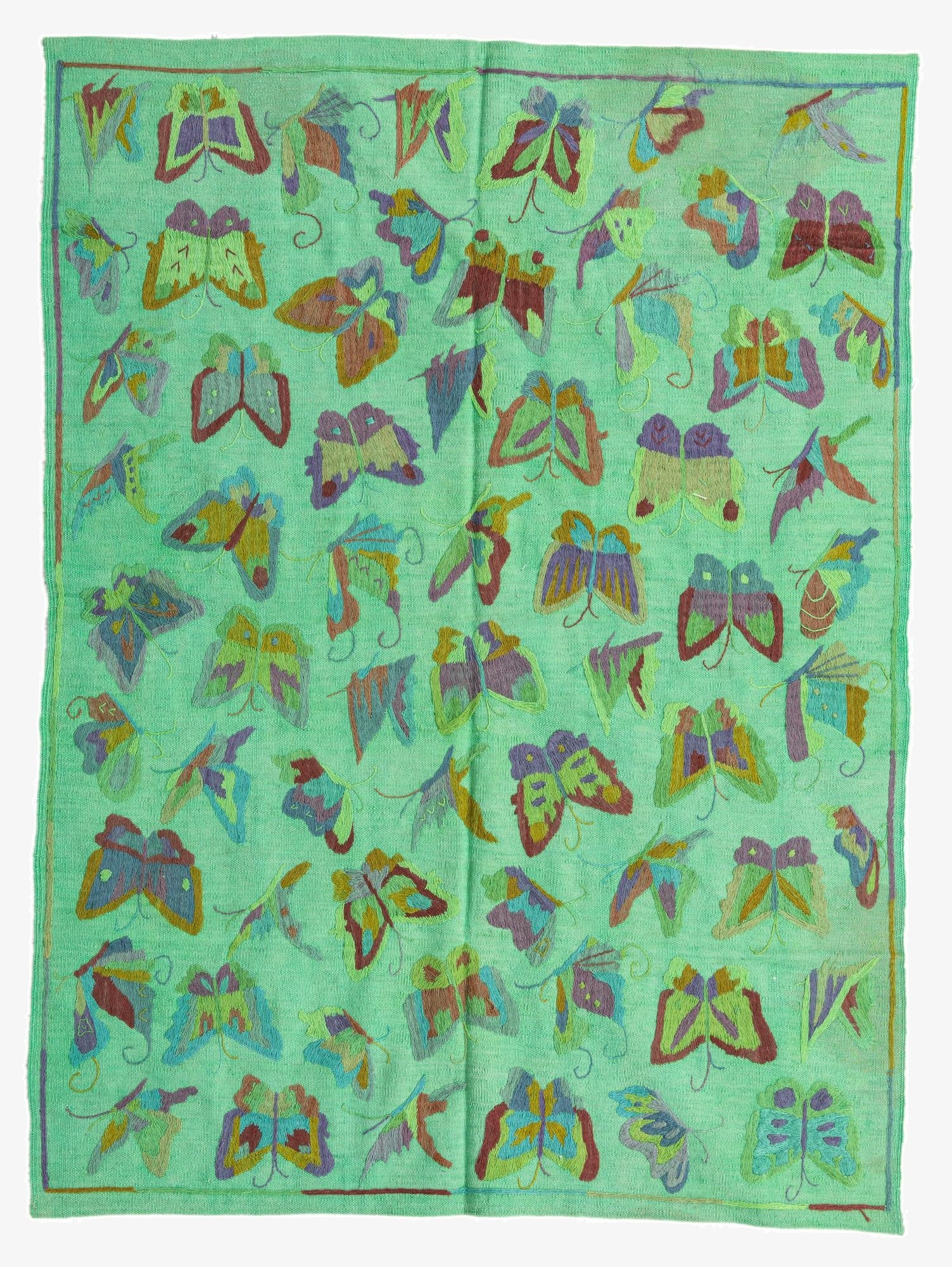  4' 10 x 6' 7  Hand Woven Kilim Suzani Wool Rug