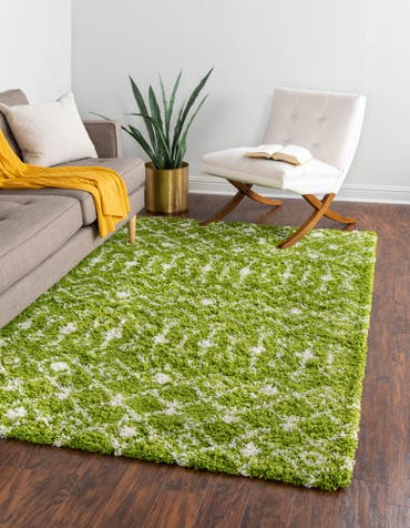  Custom Green Moroccan Trellis Shag Rug