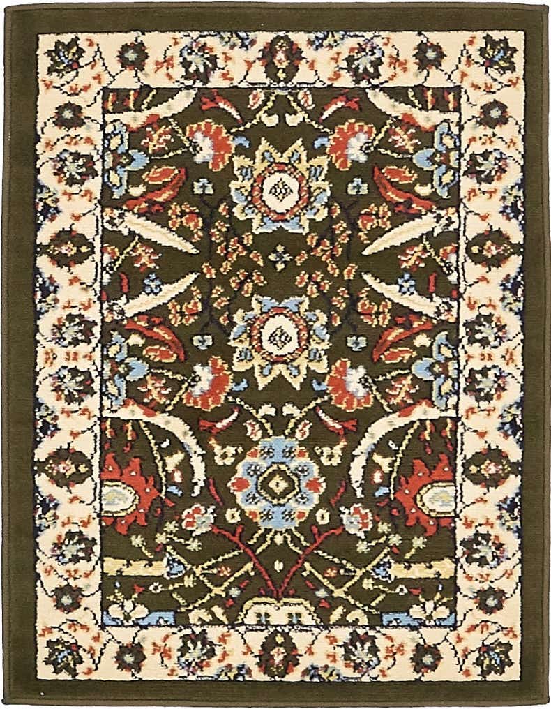 A 2x3 rectangular Neda rug featuring a traditional botanical pattern in shades of green, cream, red, and blue.