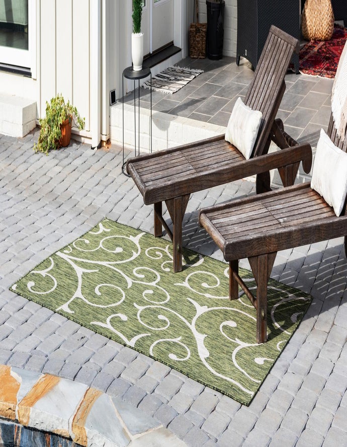 Green 7' 10 x 11' Botanical Indoor / Outdoor Rug | Rugs.com