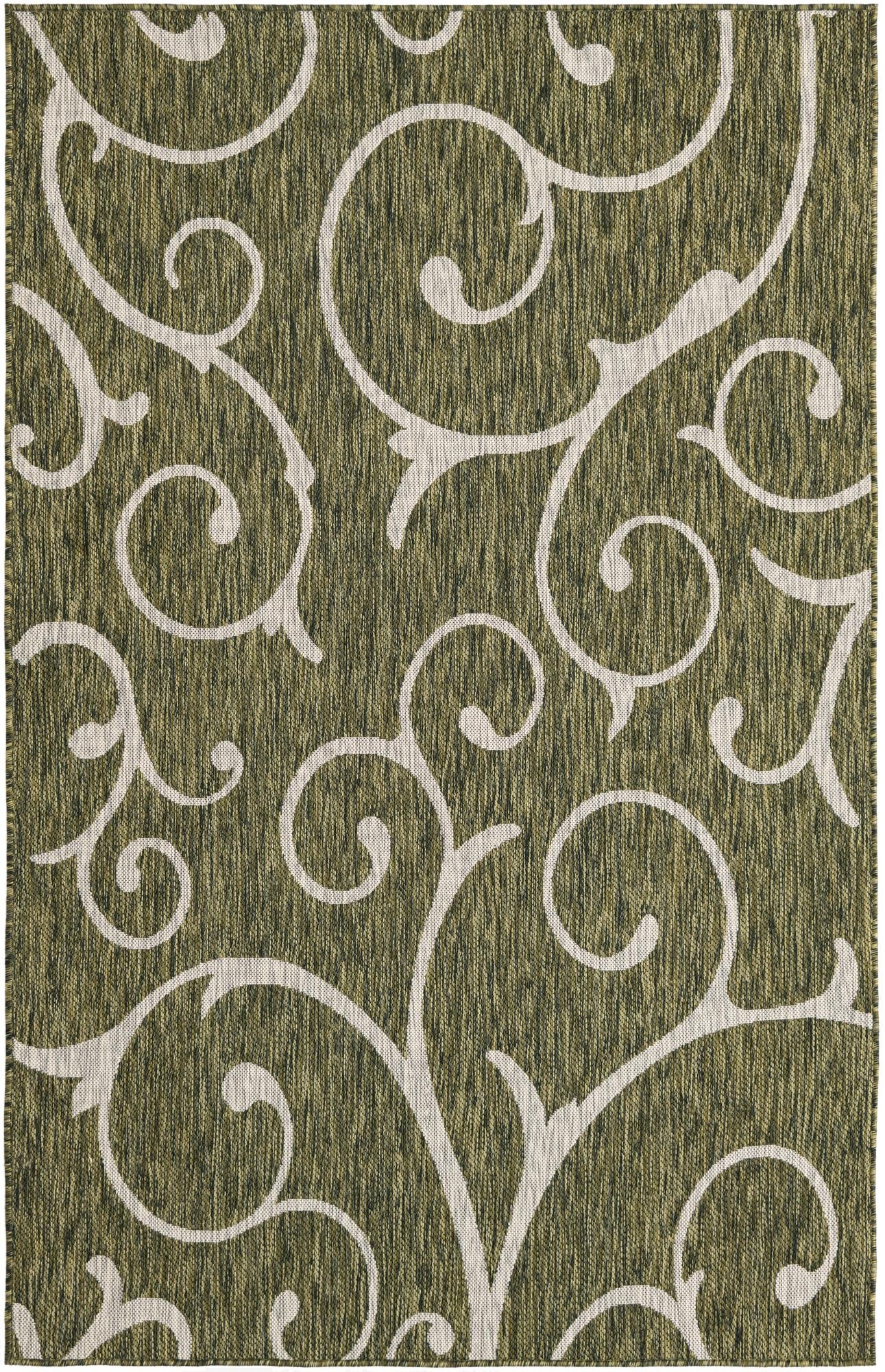  Custom Green  Washable Botanical Indoor / Outdoor Rug