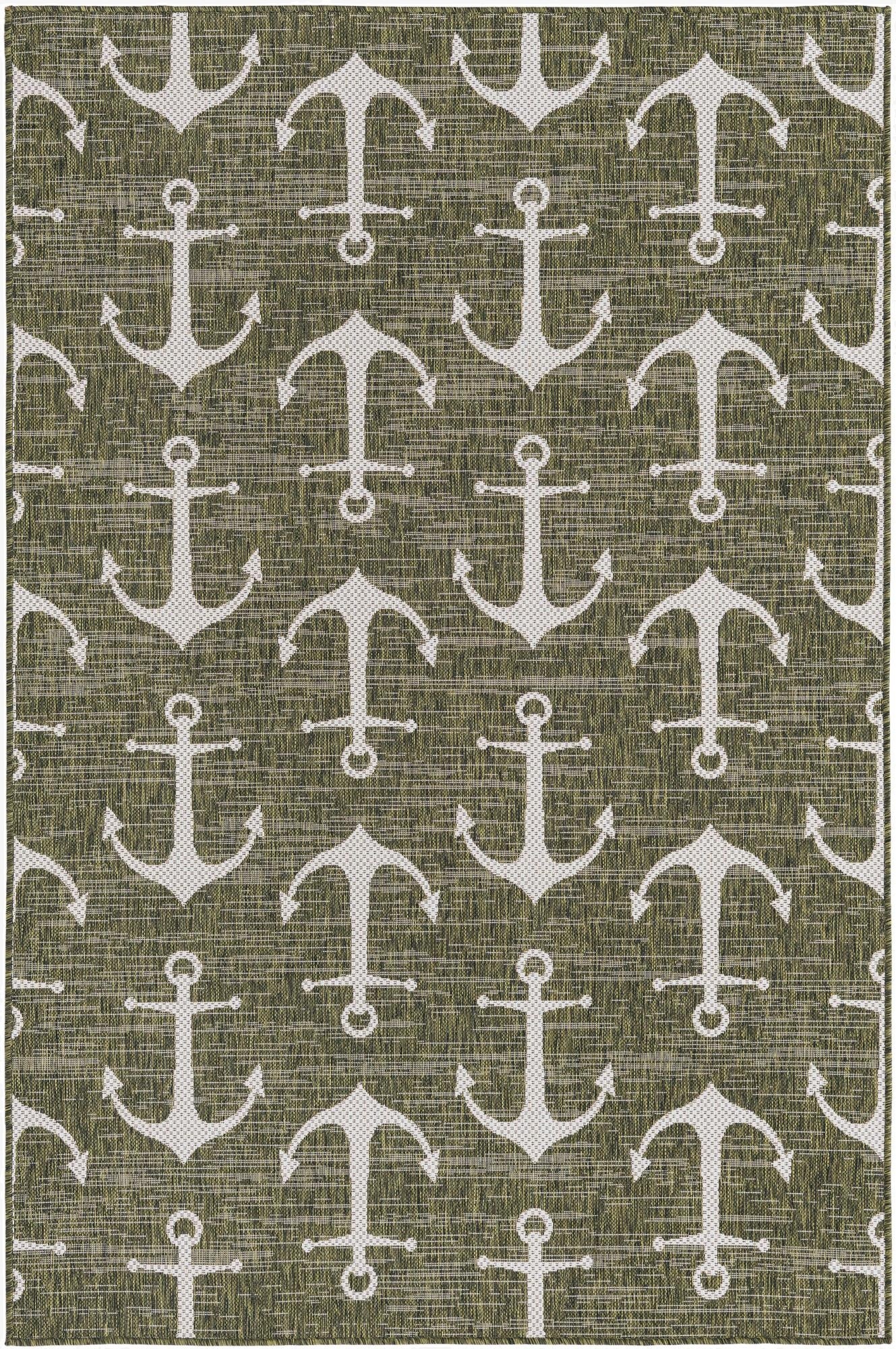  Custom Green  Washable Coastal Indoor / Outdoor Rug