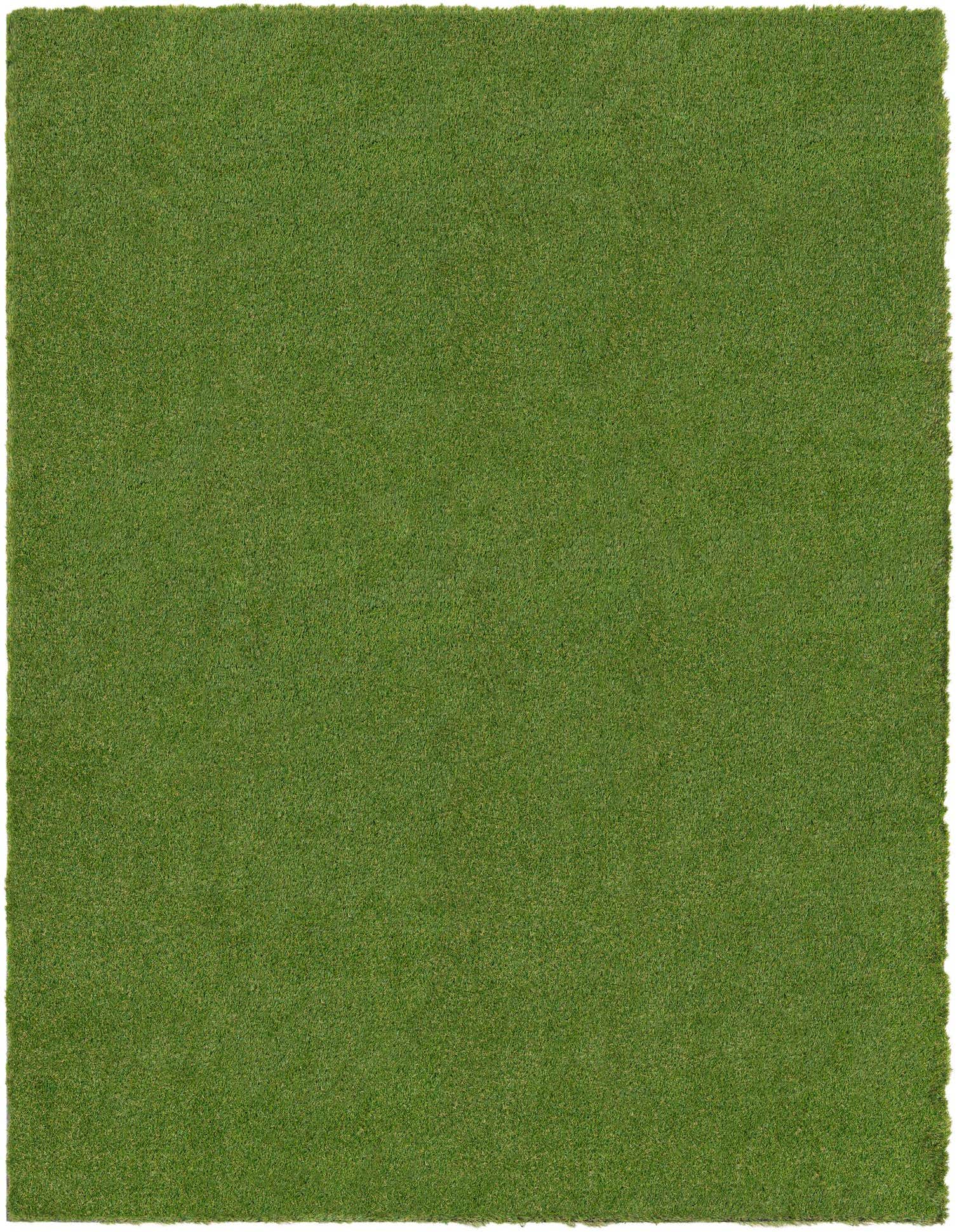 A 9x12 rectangular green outdoor grass rug with a textured, solid pile, suitable for patios.