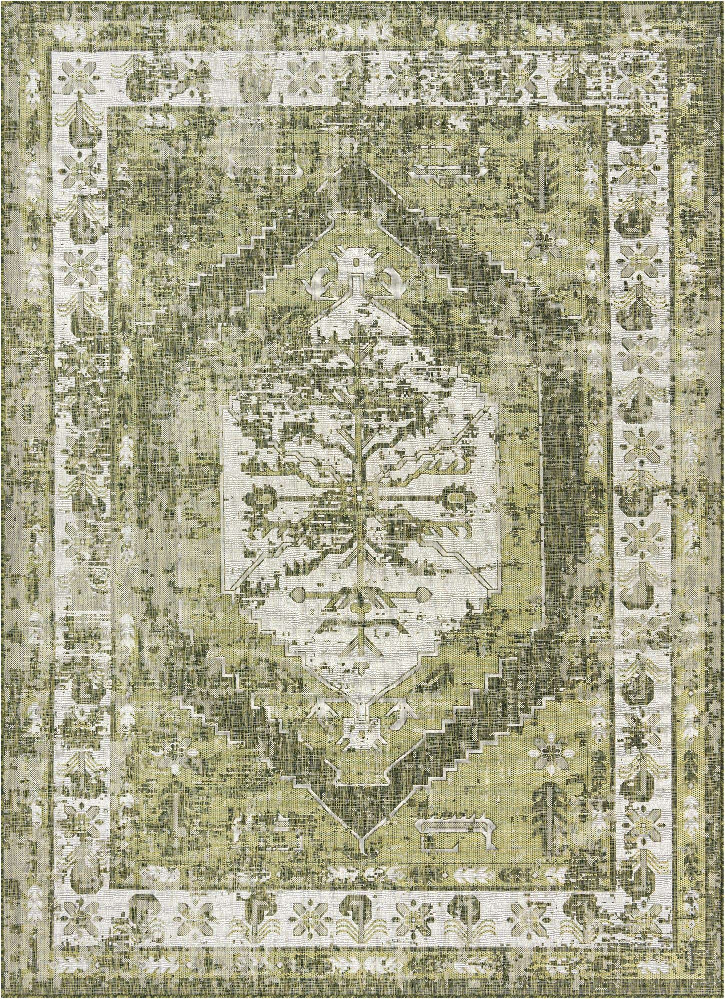 Green 7' 10 x 11' Washable Traditional Indoor / Outdoor Rug | Rugs.com