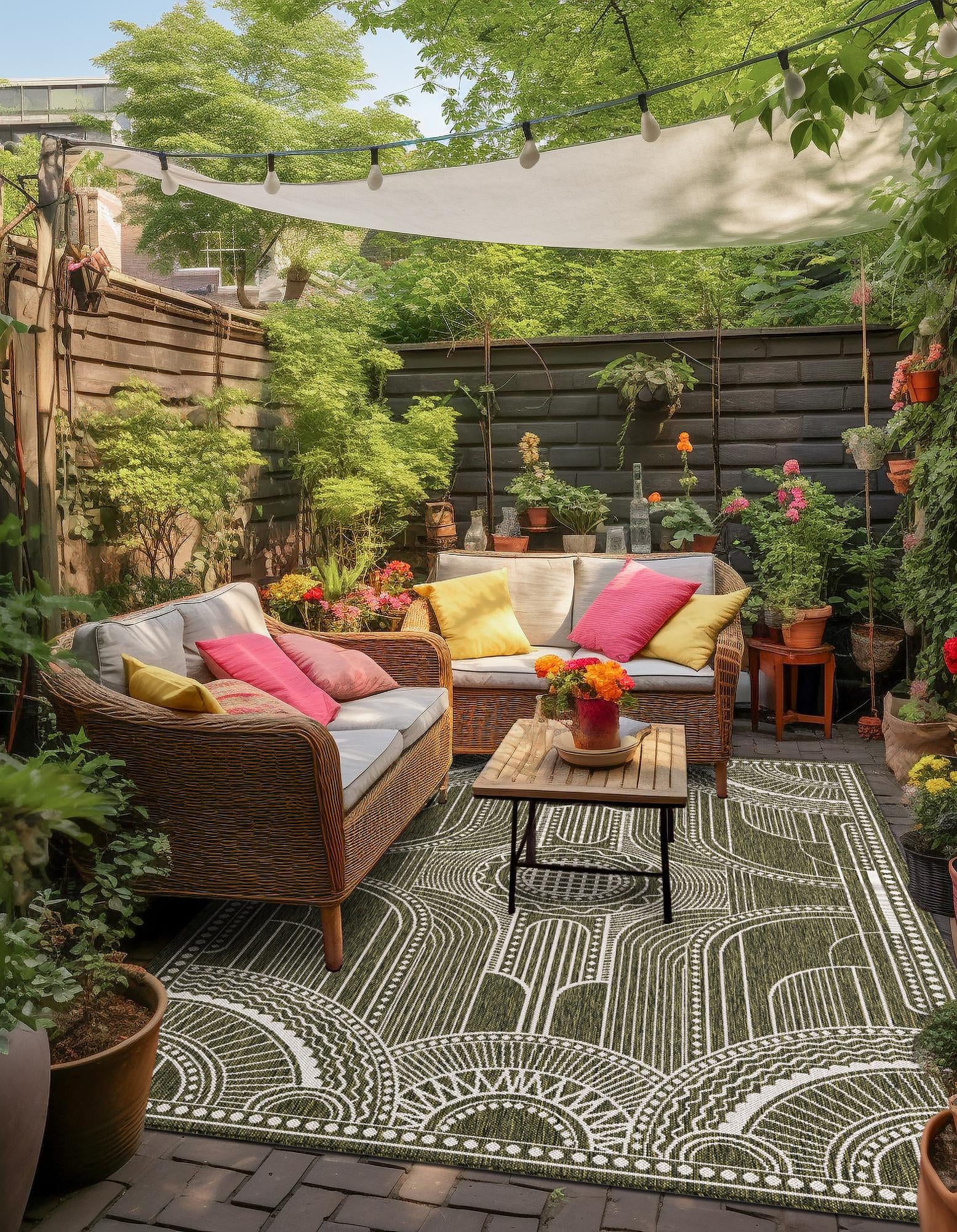 Green 6' x 9' Traditional Indoor / Outdoor Rug | Rugs.com